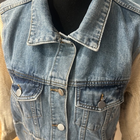 Jacket denim corduroy sleeves, frayed, gorgeous medium casual denim, jean jacket - Picture 3 of 9